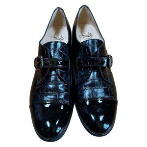 Amalfi by Rangoni Patent and Crocodile Leather Buckled Loafers